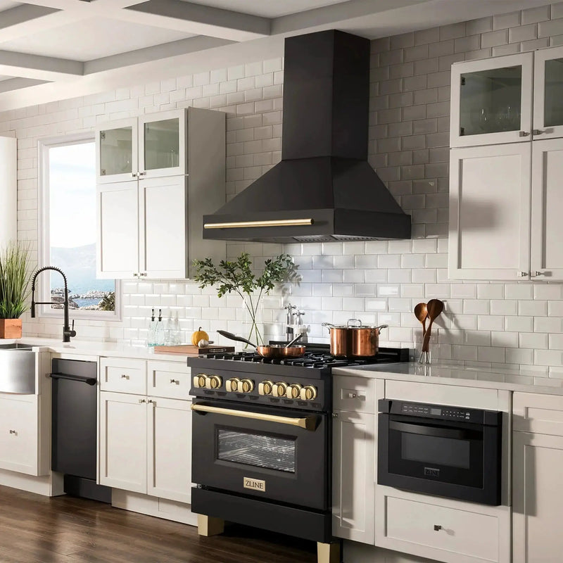 ZLINE 36" Autograph Black Stainless Wall Range Hood, BS655Z-36-G by Farmhouse Kitchen and Bath