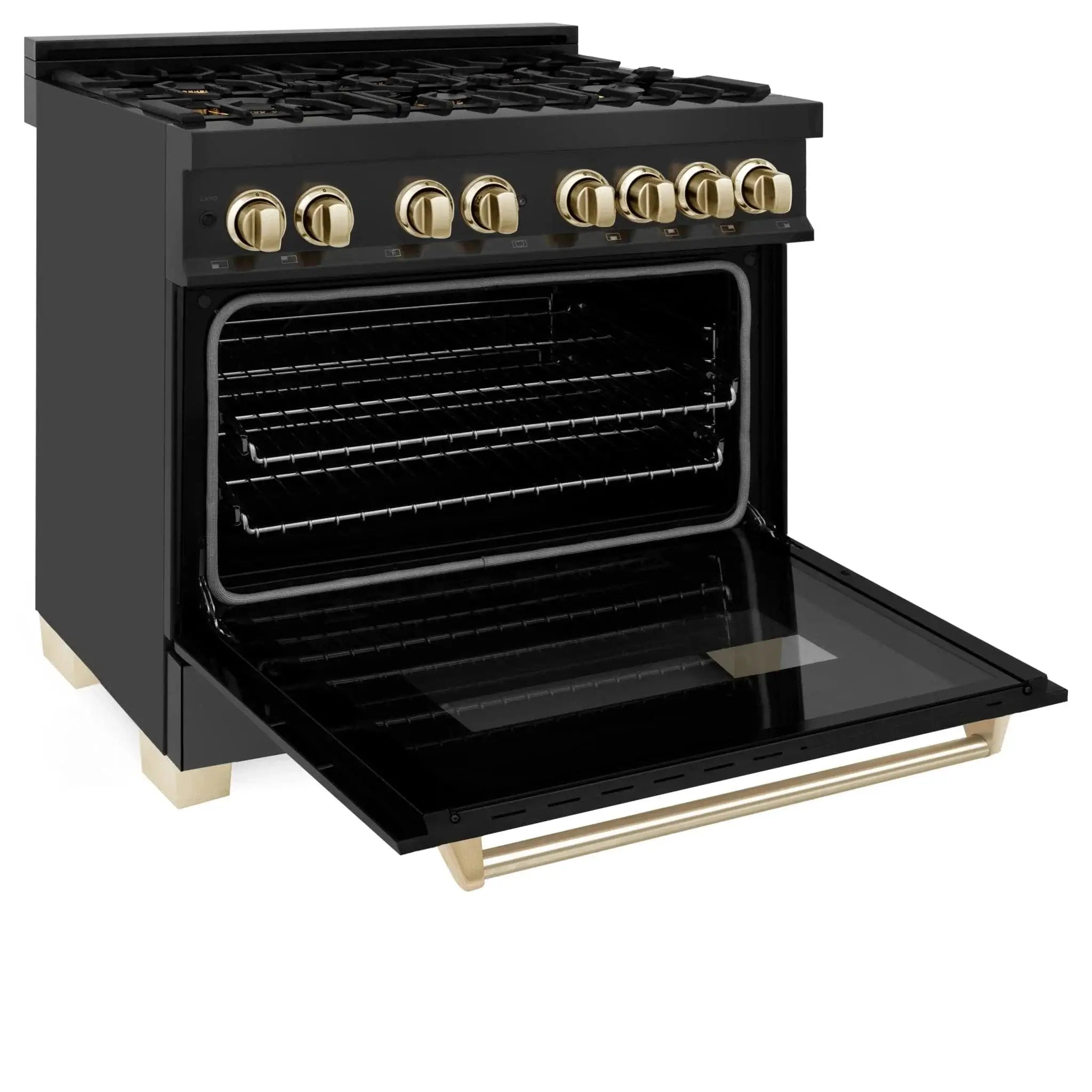 ZLINE 36" Autograph Dual Fuel Range, Black Stainless, Gold, RABZ-36-G by Farmhouse Kitchen and Bath