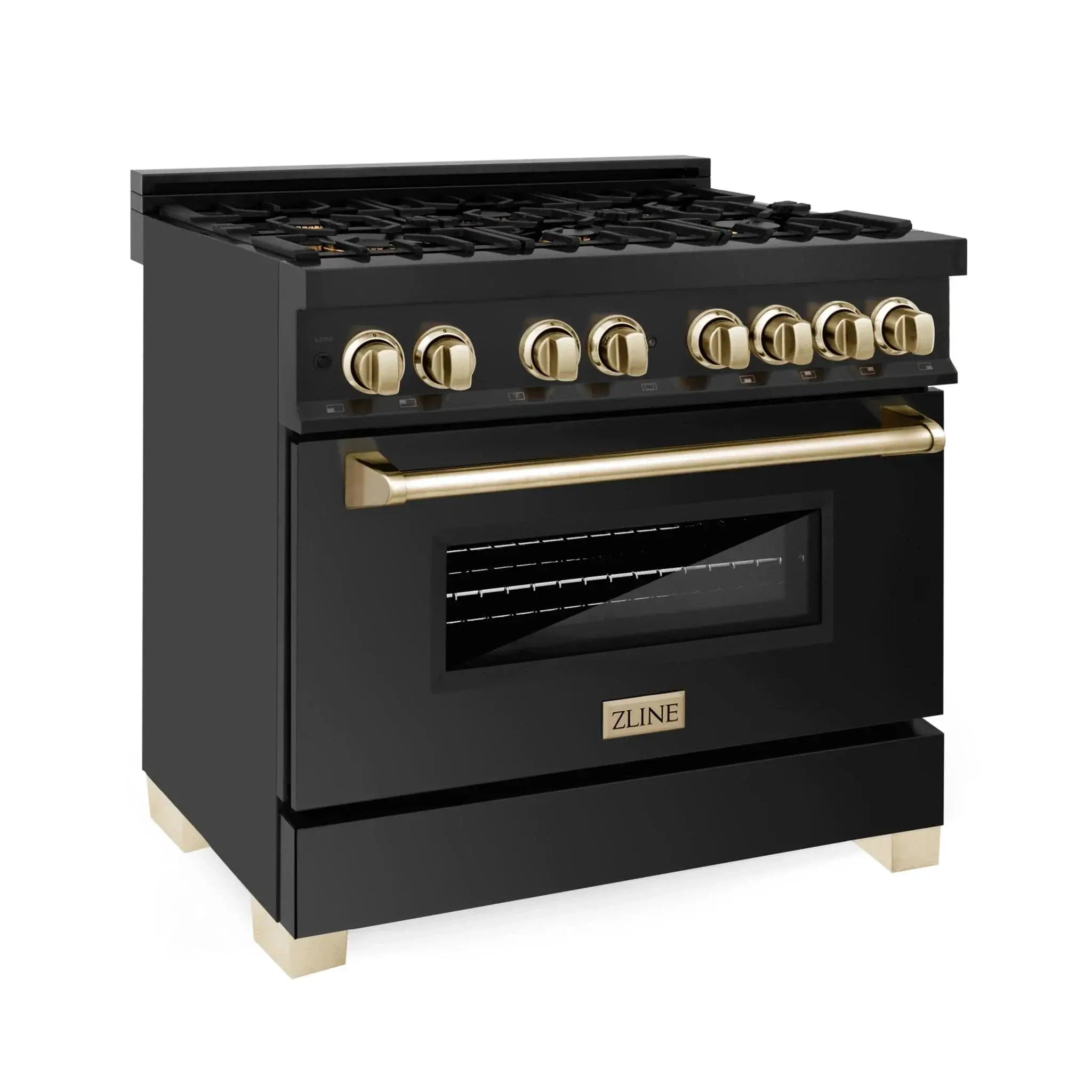 ZLINE 36" Autograph Dual Fuel Range, Black Stainless, Gold, RABZ-36-G by Farmhouse Kitchen and Bath