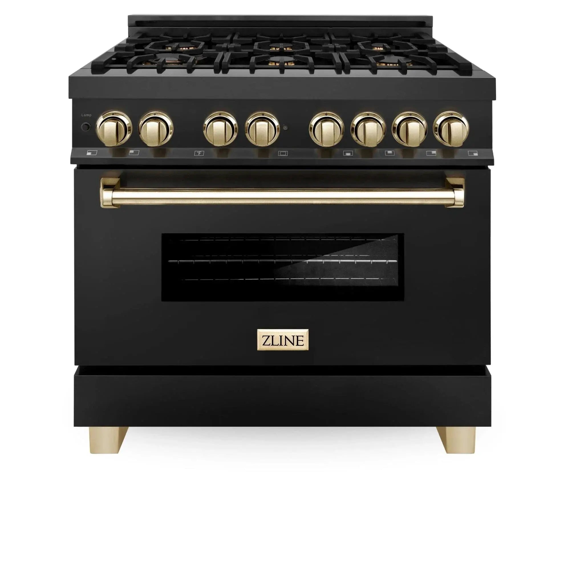 ZLINE 36" Autograph Dual Fuel Range, Black Stainless, Gold, RABZ-36-G by Farmhouse Kitchen and Bath