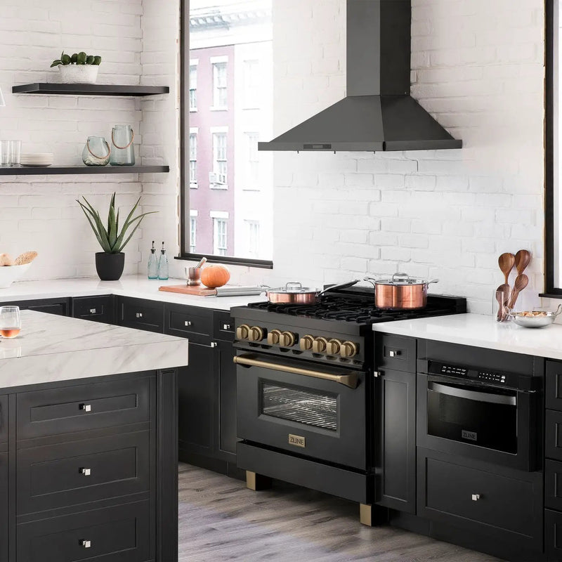 ZLINE 36" Autograph Dual Fuel Range, Black Stainless, RABZ-36-CB by Farmhouse Kitchen and Bath