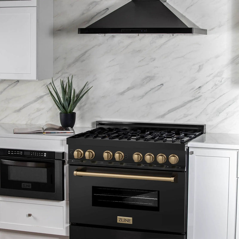 ZLINE 36" Autograph Dual Fuel Range, Black Stainless, RABZ-36-CB by Farmhouse Kitchen and Bath