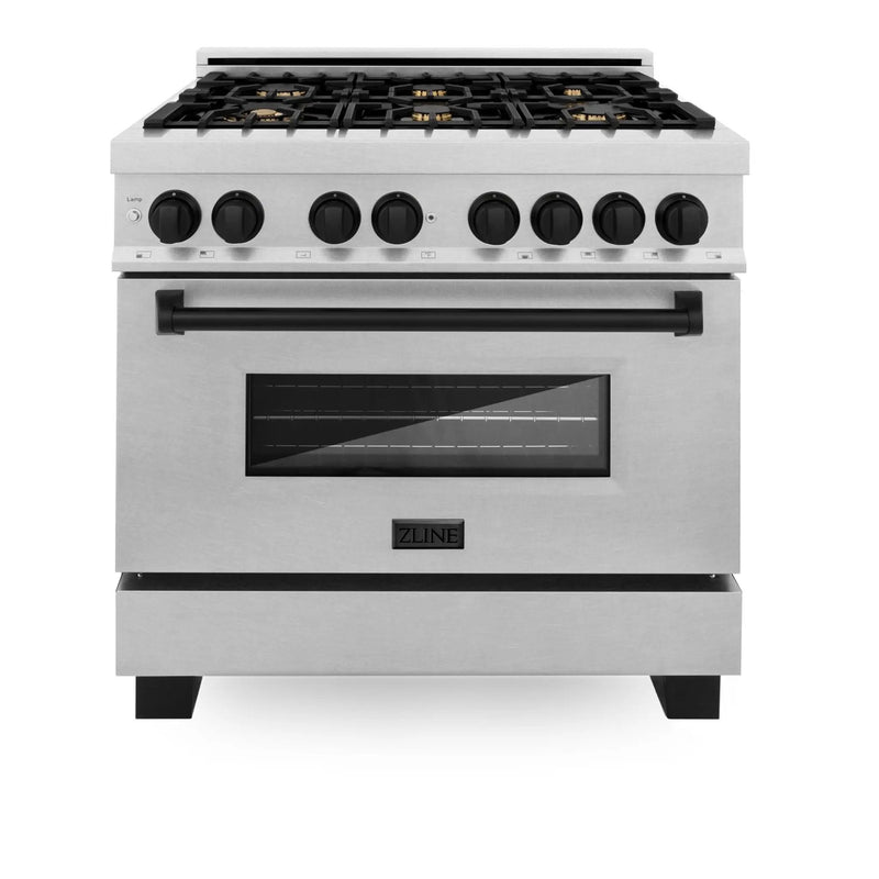 ZLINE 36" Autograph Dual Fuel Range, DuraSnow, Black, RASZ-SN-36-MB by Farmhouse Kitchen and Bath