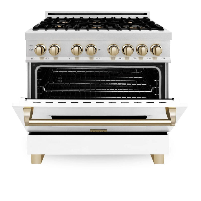 ZLINE 36" Autograph Dual Fuel Range, DuraSnow, White door, RASZ-WM-36-CB by Farmhouse Kitchen and Bath