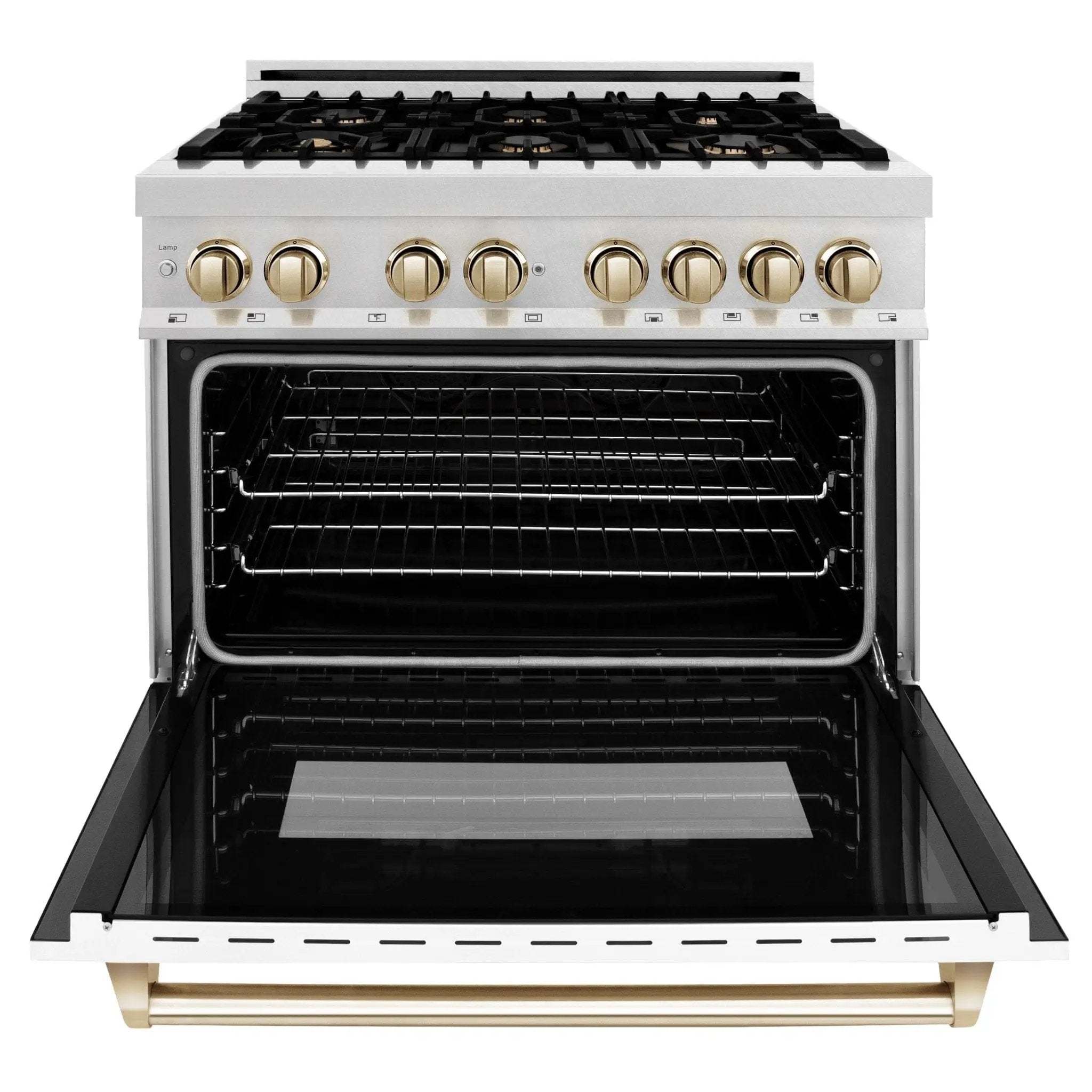 ZLINE 36" Autograph Dual Fuel Range, DuraSnow, White door, RASZ-WM-36-CB by Farmhouse Kitchen and Bath
