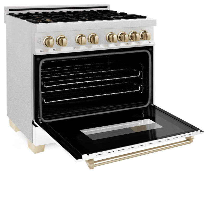 ZLINE 36" Autograph Dual Fuel Range, DuraSnow, White door, RASZ-WM-36-CB by Farmhouse Kitchen and Bath