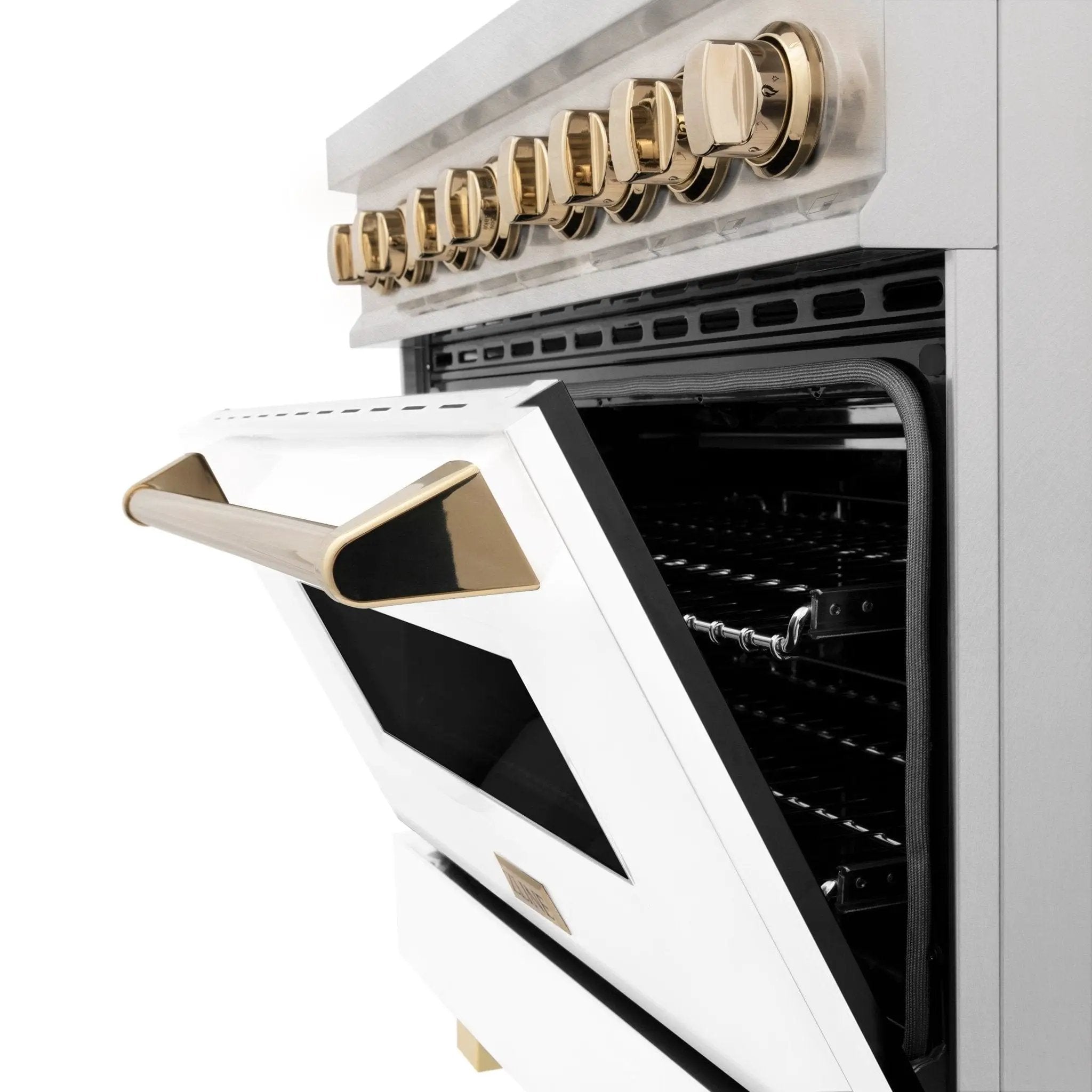 ZLINE 36" Autograph Dual Fuel Range, DuraSnow, White,Gold,RASZ-WM-36-G by Farmhouse Kitchen and Bath