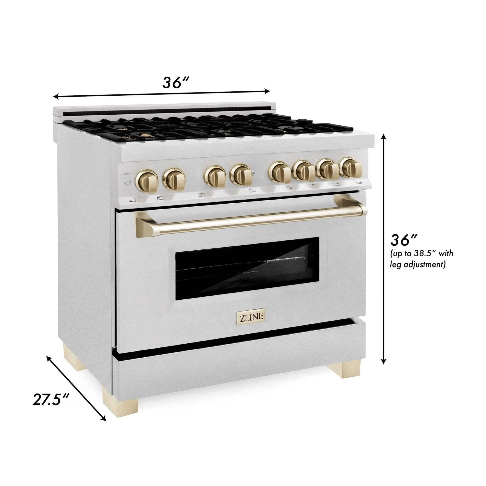 ZLINE 36" Autograph Dual Fuel Range, DuraSnow,Champagne, RASZ-SN-36-CB by Farmhouse Kitchen and Bath