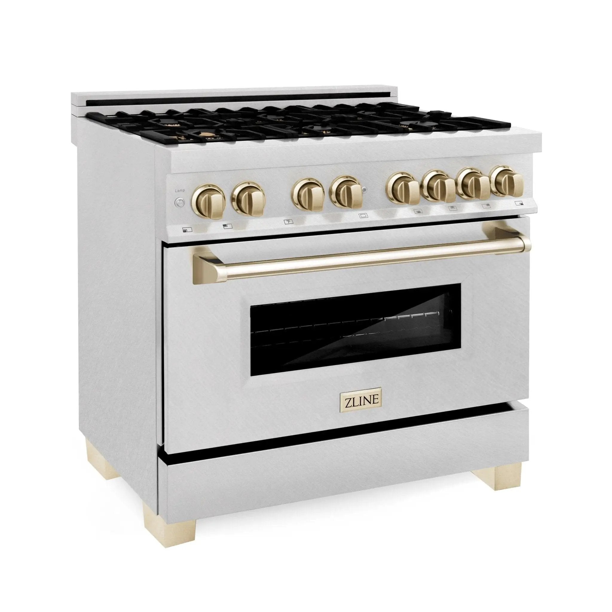 ZLINE 36" Autograph Dual Fuel Range, DuraSnow,Champagne, RASZ-SN-36-CB by Farmhouse Kitchen and Bath