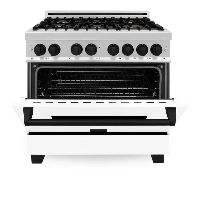 ZLINE 36" Autograph Dual Fuel Range, White Door, RAZ-WM-36-MB by Farmhouse Kitchen and Bath