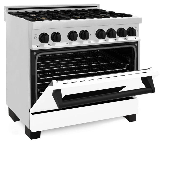 ZLINE 36" Autograph Dual Fuel Range, White Door, RAZ-WM-36-MB by Farmhouse Kitchen and Bath