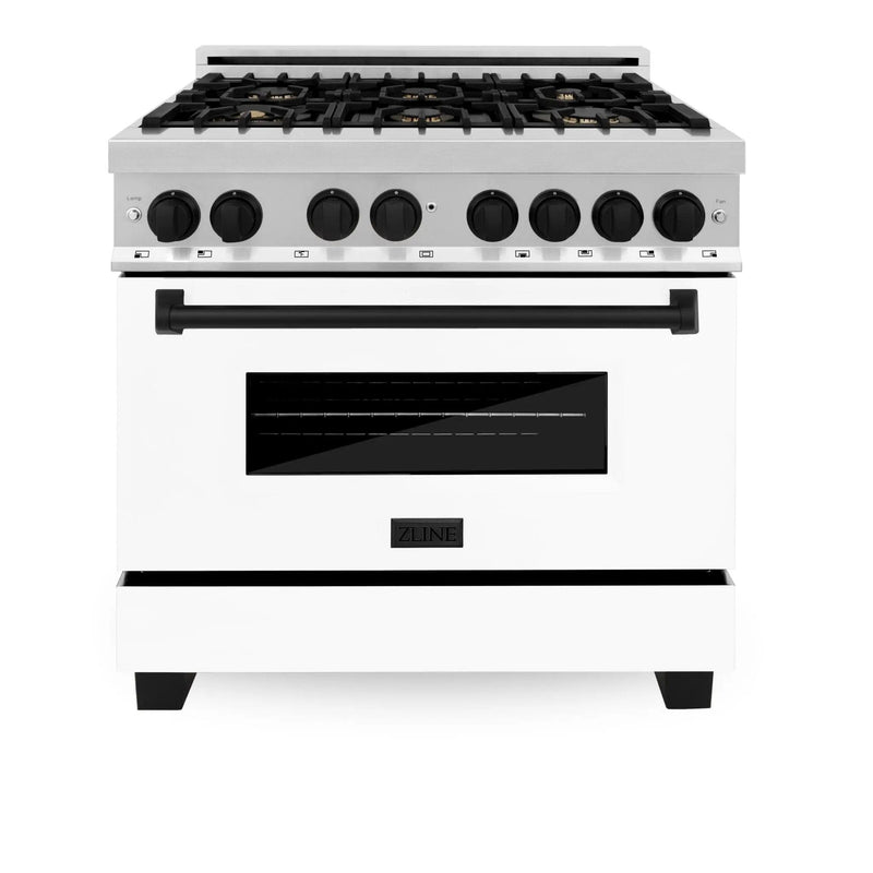 ZLINE 36" Autograph Dual Fuel Range, White Door, RAZ-WM-36-MB by Farmhouse Kitchen and Bath