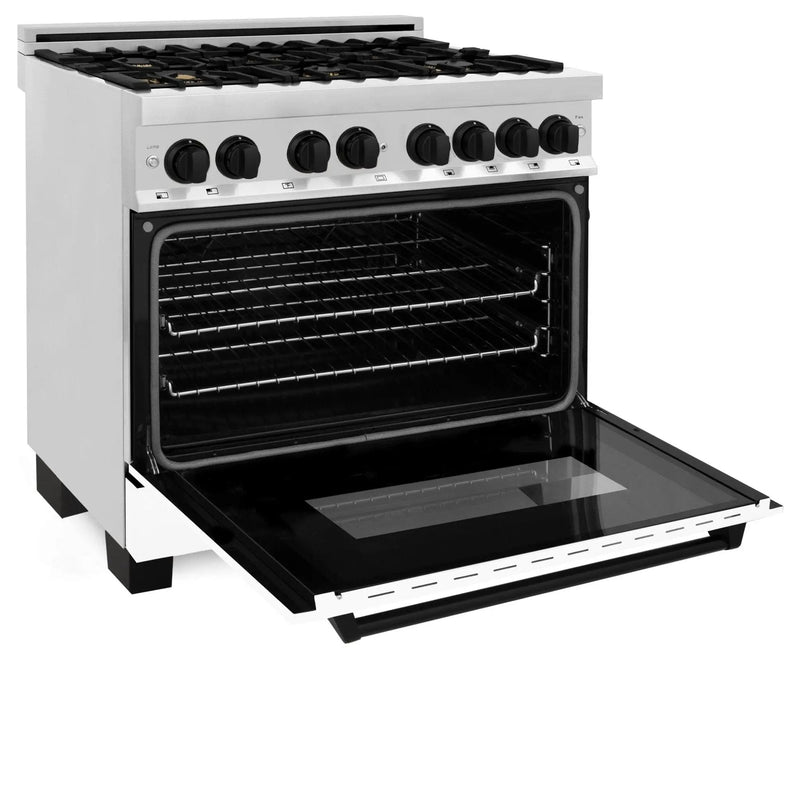 ZLINE 36" Autograph Dual Fuel Range, White Door, RAZ-WM-36-MB by Farmhouse Kitchen and Bath