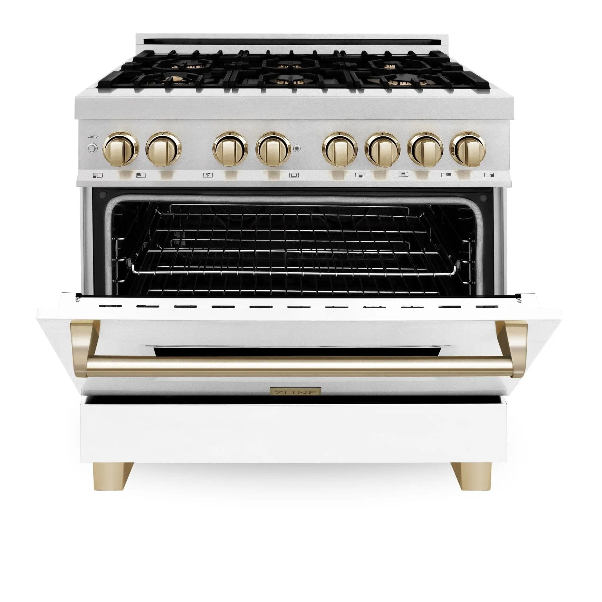 ZLINE 36" Autograph Edition Dual Fuel Range, White Door, RAZ-WM-36-G by Farmhouse Kitchen and Bath