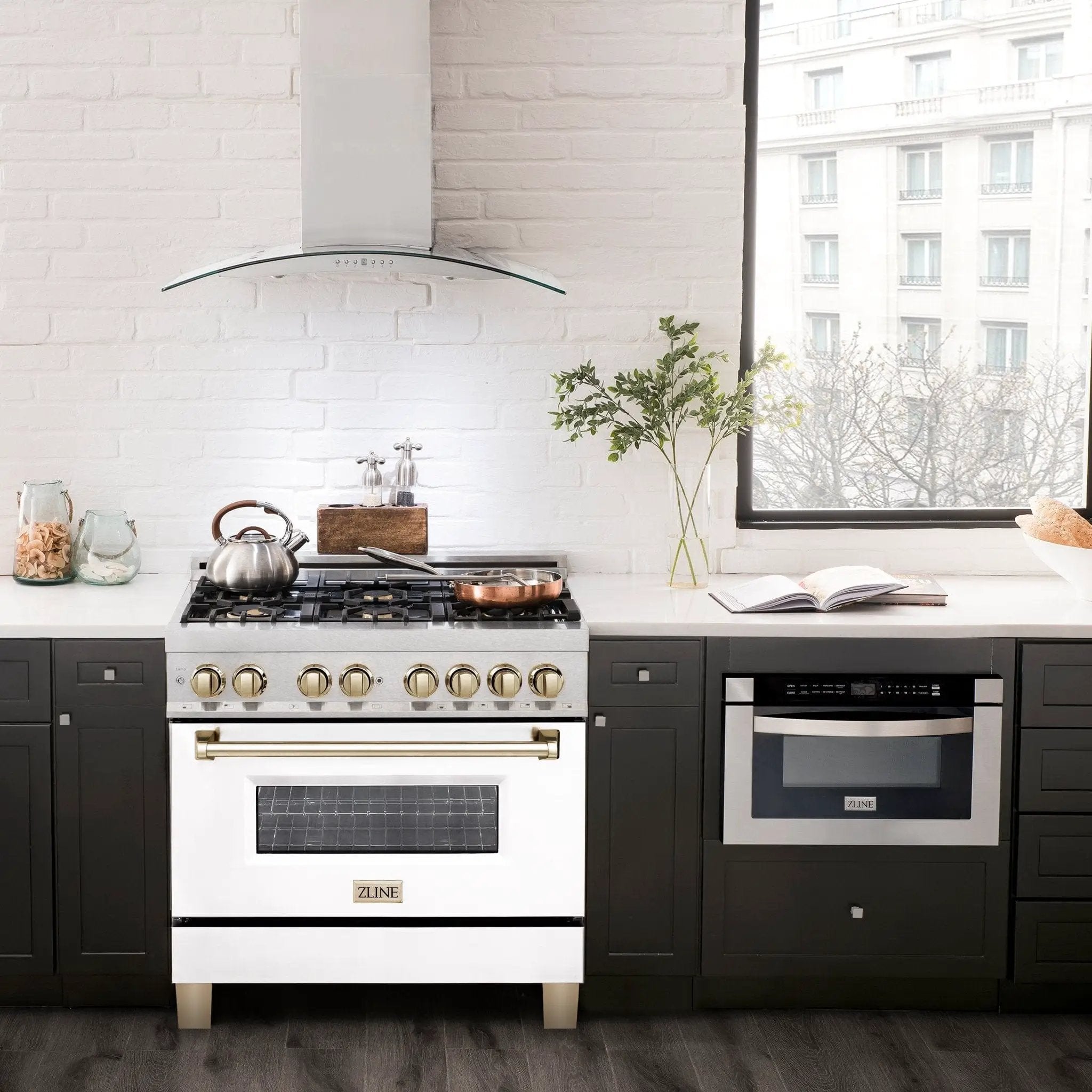 ZLINE 36" Autograph Edition Dual Fuel Range, White Door, RAZ-WM-36-G by Farmhouse Kitchen and Bath