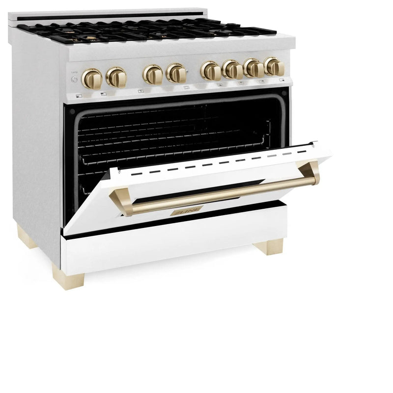 ZLINE 36" Autograph Edition Dual Fuel Range, White Door, RAZ-WM-36-G by Farmhouse Kitchen and Bath