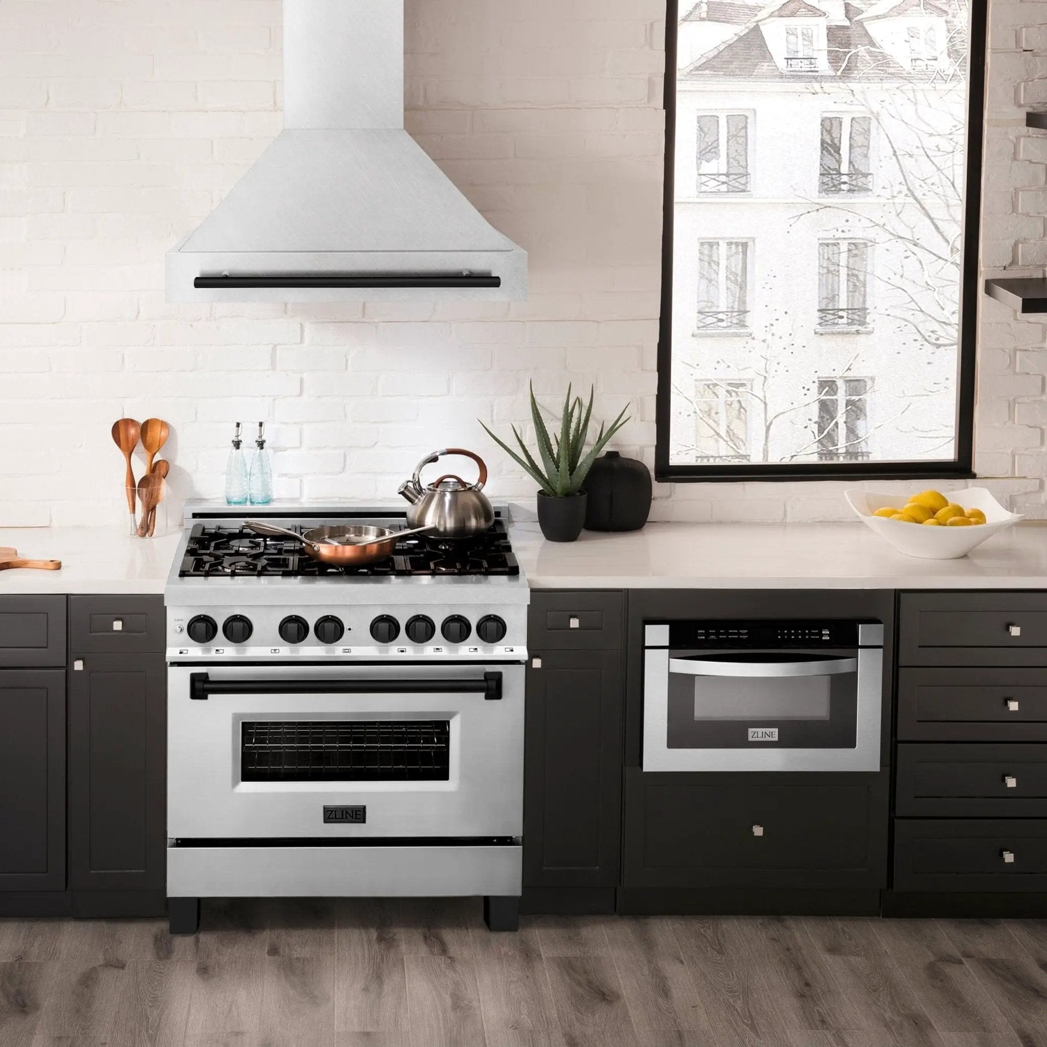 ZLINE 36" Autograph Edition DuraSnow Wall Range Hood 8654SNZ-36-MB by Farmhouse Kitchen and Bath