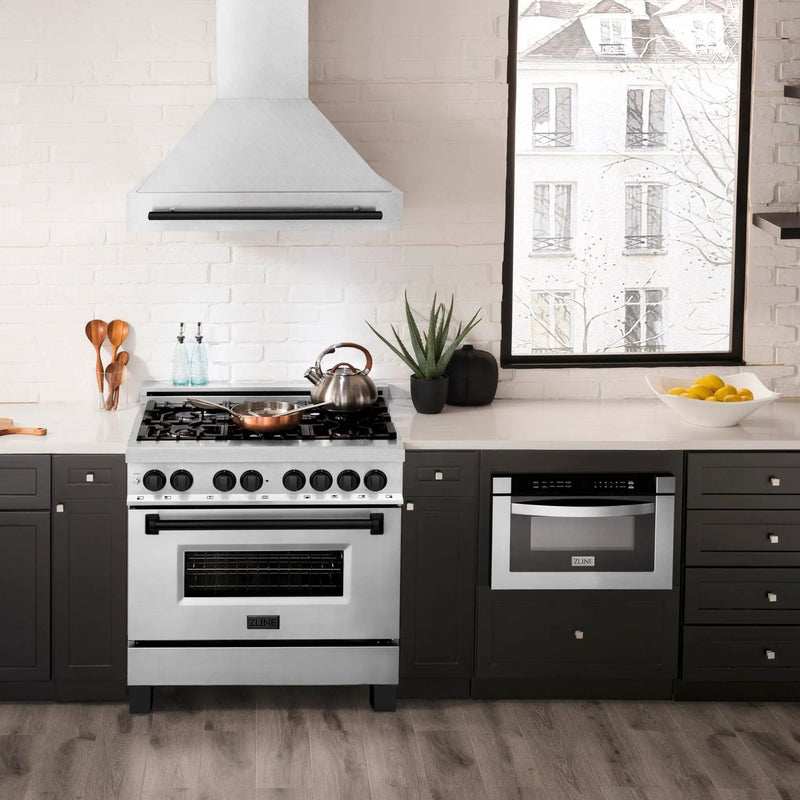 ZLINE 36" Autograph Edition DuraSnow Wall Range Hood 8654SNZ-36-MB by Farmhouse Kitchen and Bath