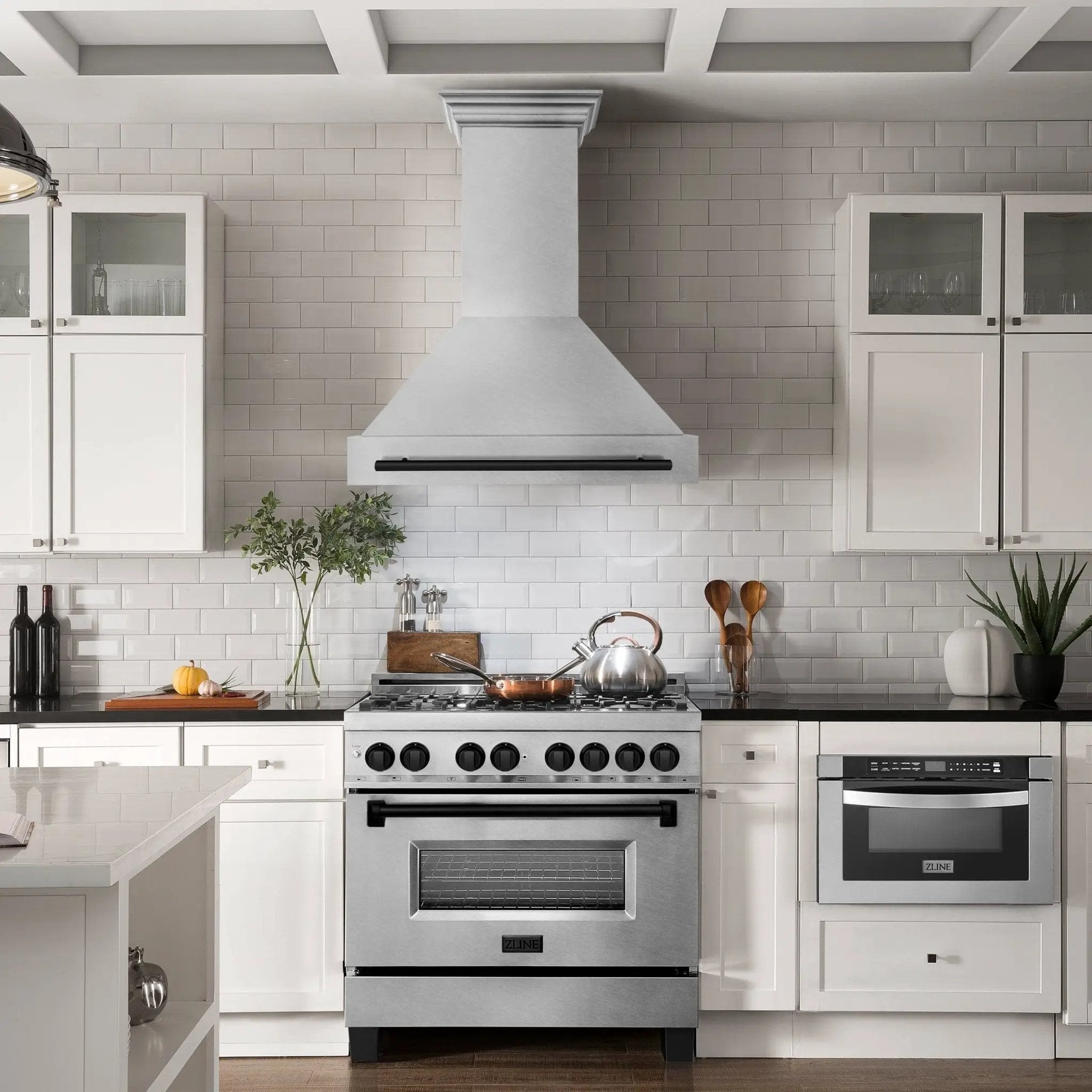 ZLINE 36" Autograph Edition DuraSnow Wall Range Hood 8654SNZ-36-MB by Farmhouse Kitchen and Bath