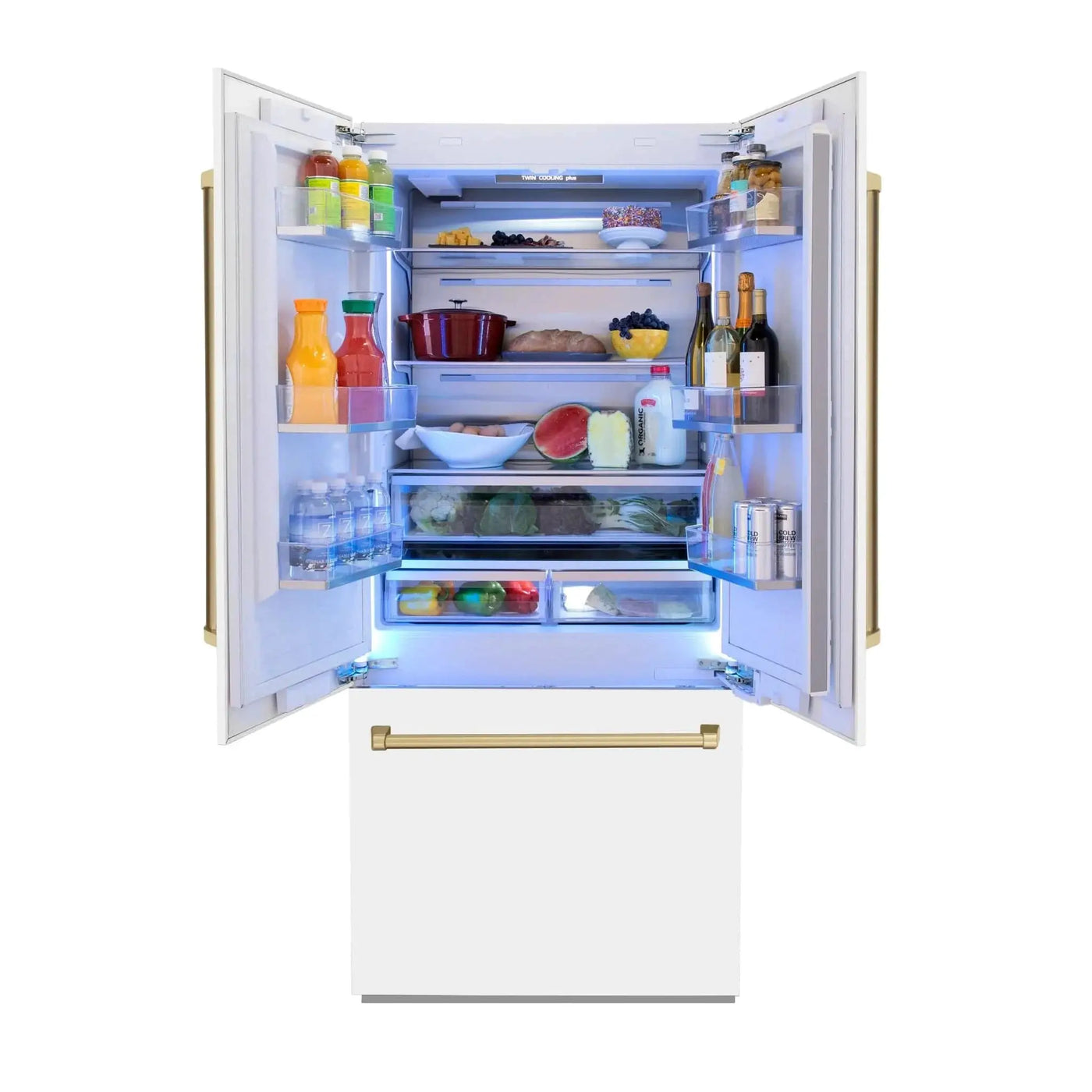 ZLINE Autograph Edition French Door Refrigerator, Internal Water, Ice Dispenser, White Matte, Champagne Bronze Accents RBIVZ-WM by Farmhouse Kitchen and Bath
