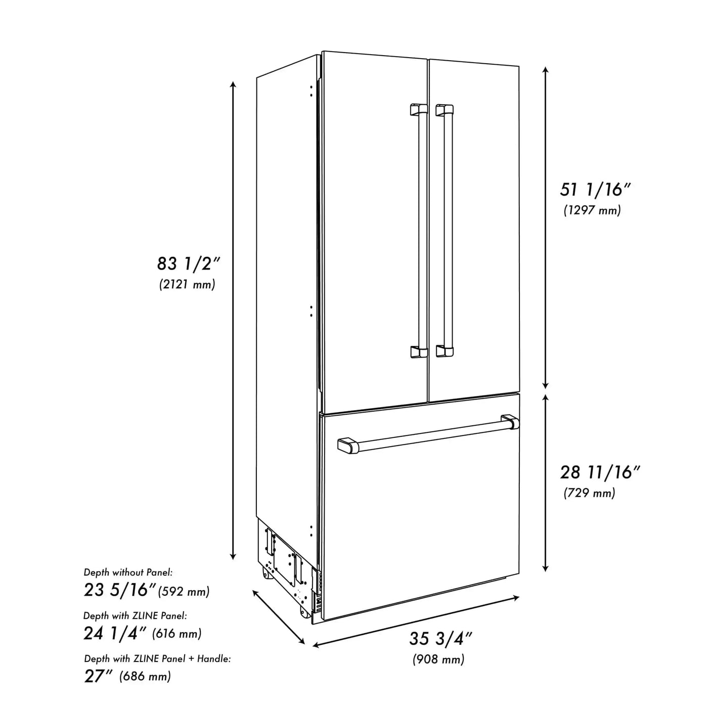 ZLINE Autograph Edition French Door Refrigerator, Internal Water, Ice Dispenser, White Matte, Champagne Bronze Accents RBIVZ-WM by Farmhouse Kitchen and Bath