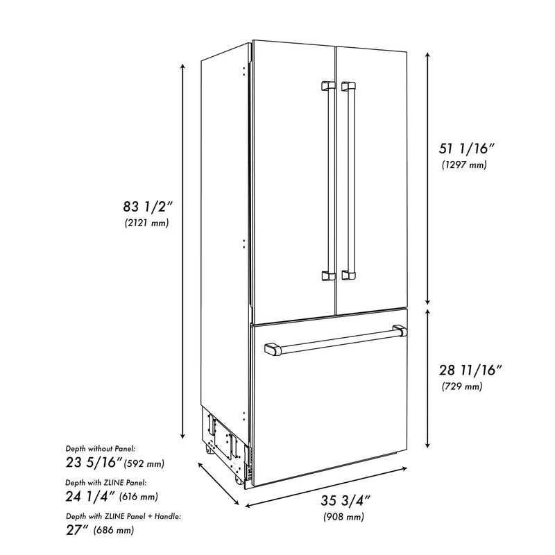 ZLINE Autograph Edition French Door Refrigerator, Internal Water, Ice Dispenser, White Matte, Champagne Bronze Accents RBIVZ-WM by Farmhouse Kitchen and Bath
