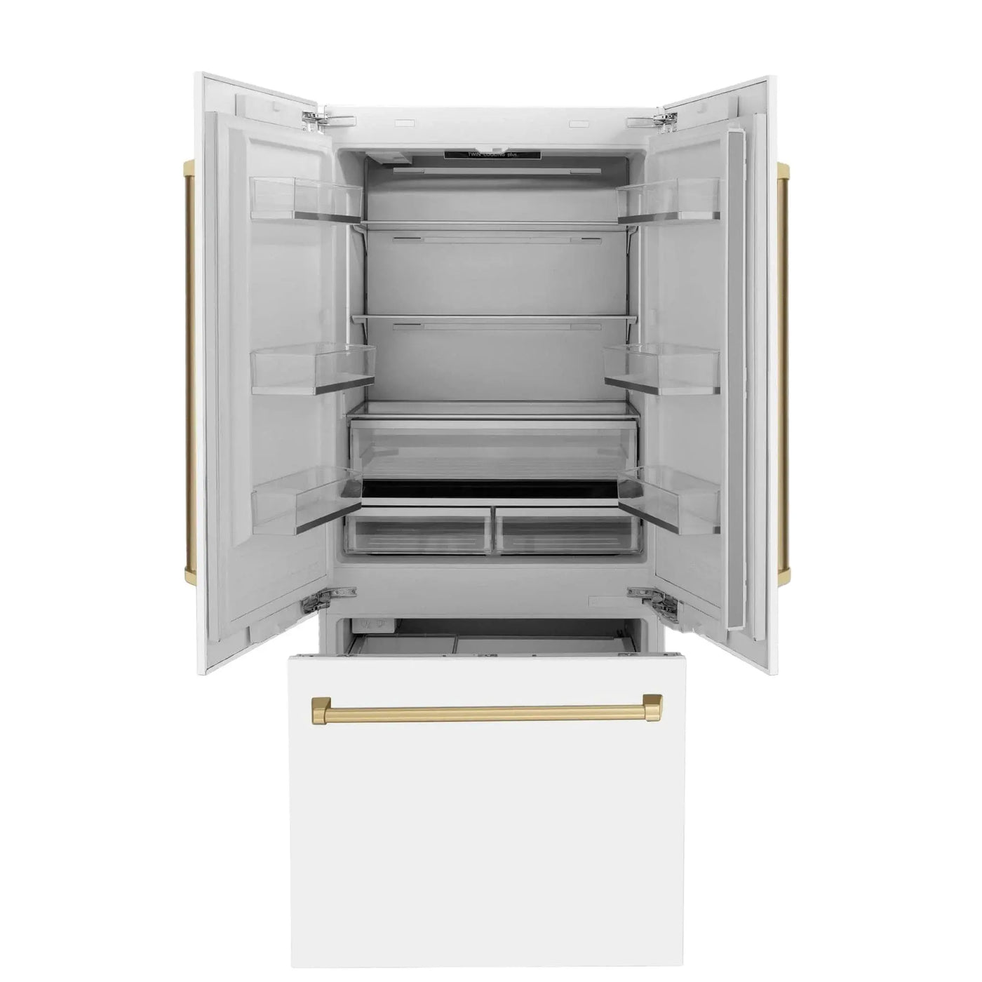 ZLINE Autograph Edition French Door Refrigerator, Internal Water, Ice Dispenser, White Matte, Champagne Bronze Accents RBIVZ-WM by Farmhouse Kitchen and Bath