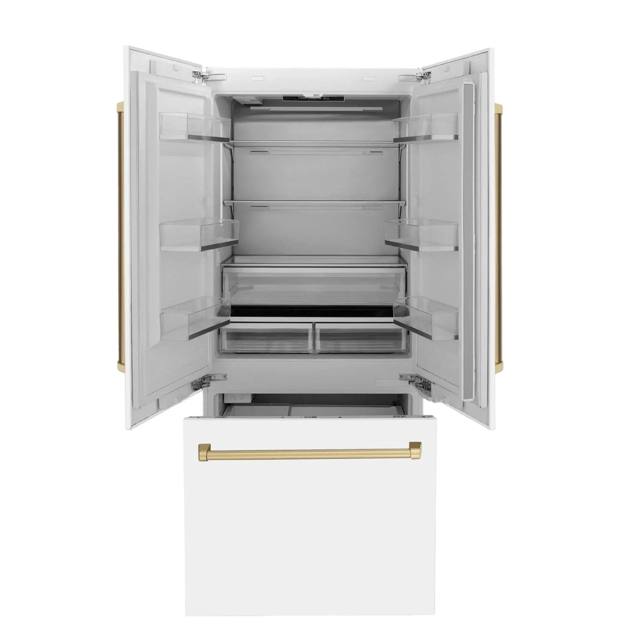 ZLINE Autograph Edition French Door Refrigerator, Internal Water, Ice Dispenser, White Matte, Champagne Bronze Accents RBIVZ-WM by Farmhouse Kitchen and Bath
