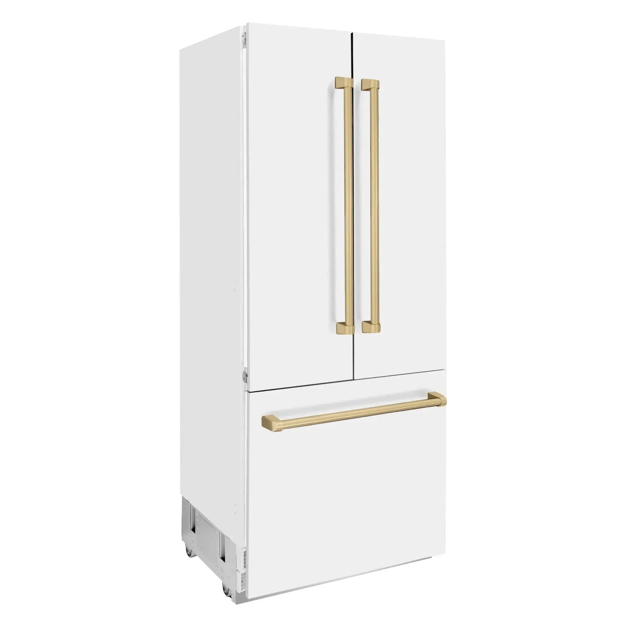 ZLINE Autograph Edition French Door Refrigerator, Internal Water, Ice Dispenser, White Matte, Champagne Bronze Accents RBIVZ-WM by Farmhouse Kitchen and Bath