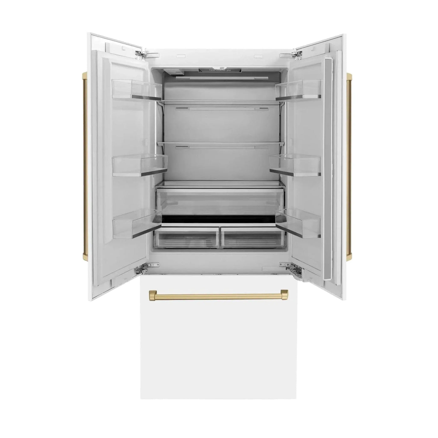 ZLINE Autograph Edition French Door Refrigerator, Internal Water, Ice Dispenser, White Matte, Champagne Bronze Accents RBIVZ-WM by Farmhouse Kitchen and Bath