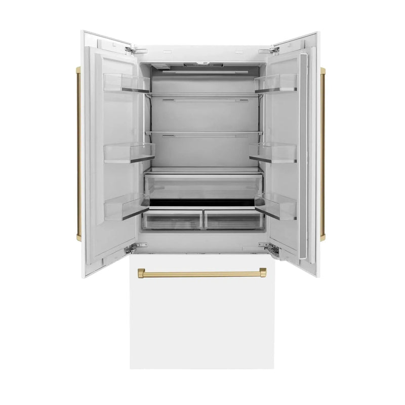 ZLINE Autograph Edition French Door Refrigerator, Internal Water, Ice Dispenser, White Matte, Champagne Bronze Accents RBIVZ-WM by Farmhouse Kitchen and Bath