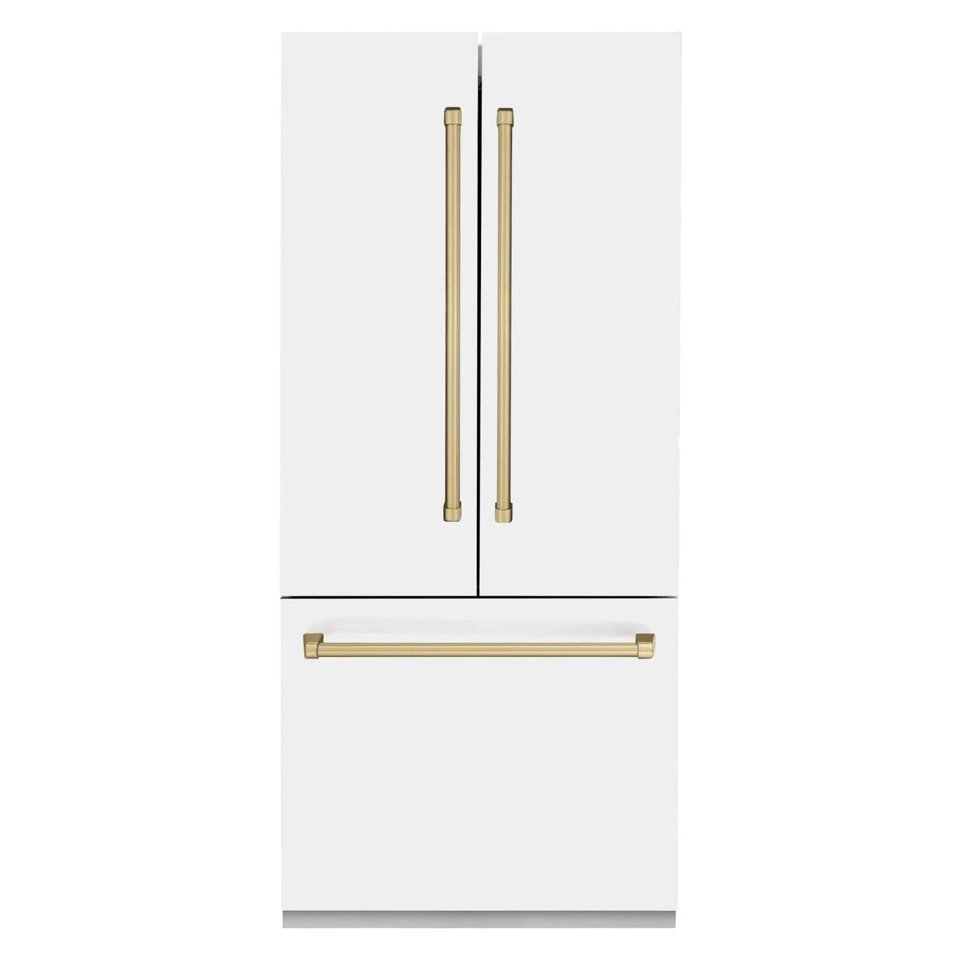 ZLINE Autograph Edition French Door Refrigerator, Internal Water, Ice Dispenser, White Matte, Champagne Bronze Accents RBIVZ-WM by Farmhouse Kitchen and Bath