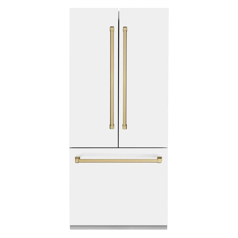ZLINE Autograph Edition French Door Refrigerator, Internal Water, Ice Dispenser, White Matte, Champagne Bronze Accents RBIVZ-WM by Farmhouse Kitchen and Bath