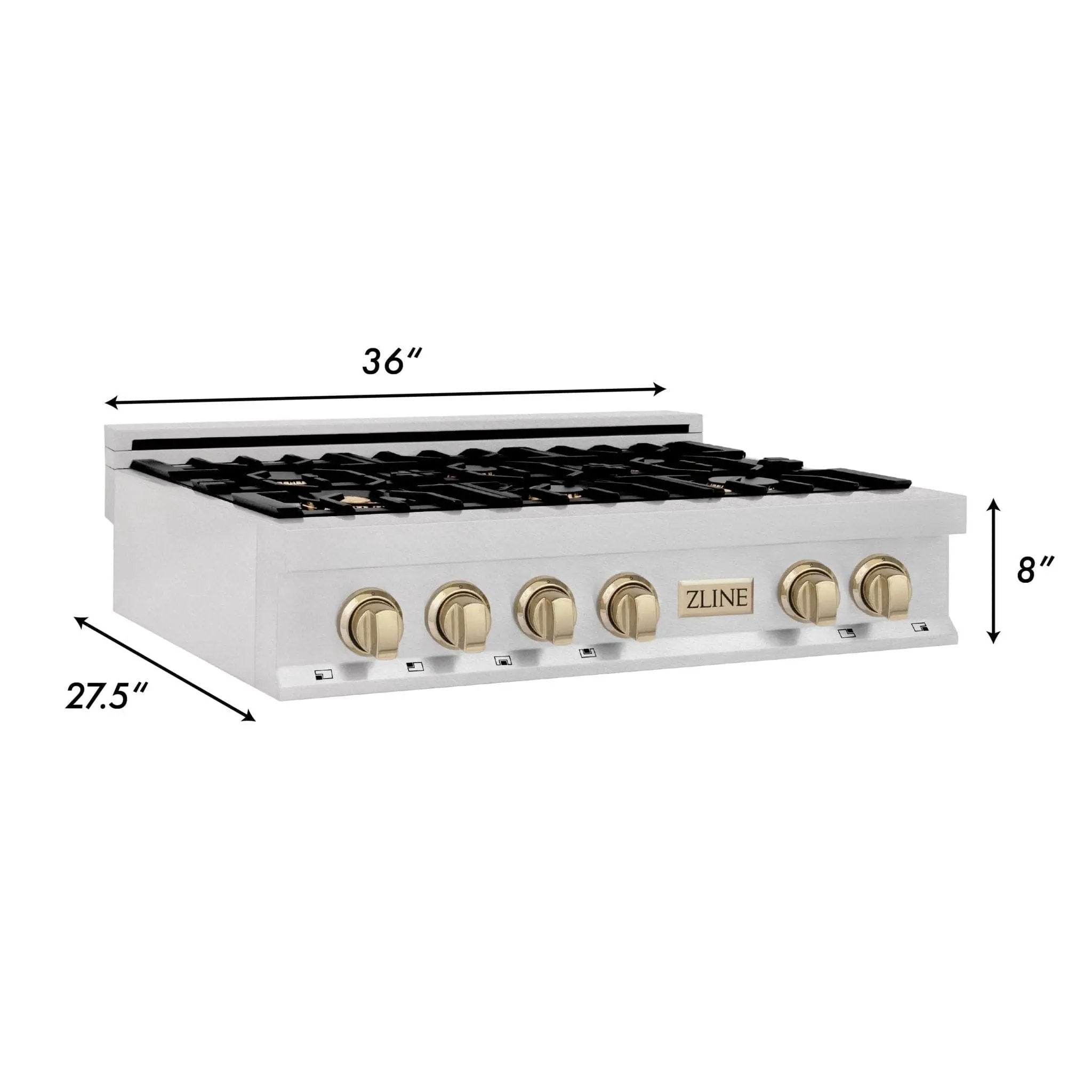 ZLINE 36" Autograph Edition Rangetop, DuraSnow, Gold Accent, RTSZ-36-G by Farmhouse Kitchen and Bath