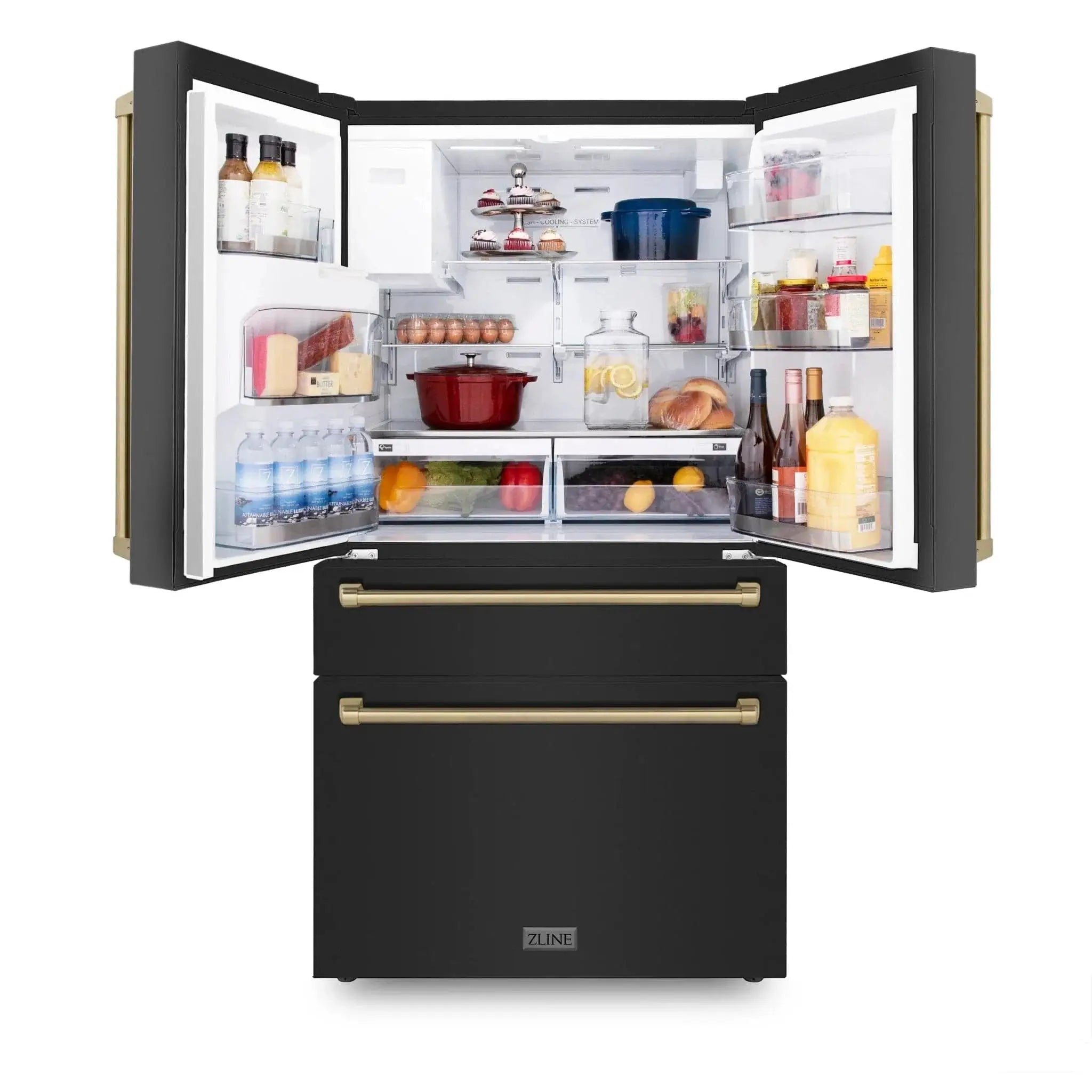 ZLINE 36" Autograph French Door Refrigerator with Water and Ice Dispenser in Black Stainless Steel RFMZ-W-36-BS-CB by Farmhouse Kitchen and Bath