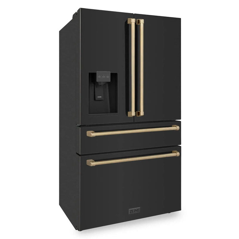 ZLINE 36" Autograph French Door Refrigerator with Water and Ice Dispenser in Black Stainless Steel RFMZ-W-36-BS-CB by Farmhouse Kitchen and Bath