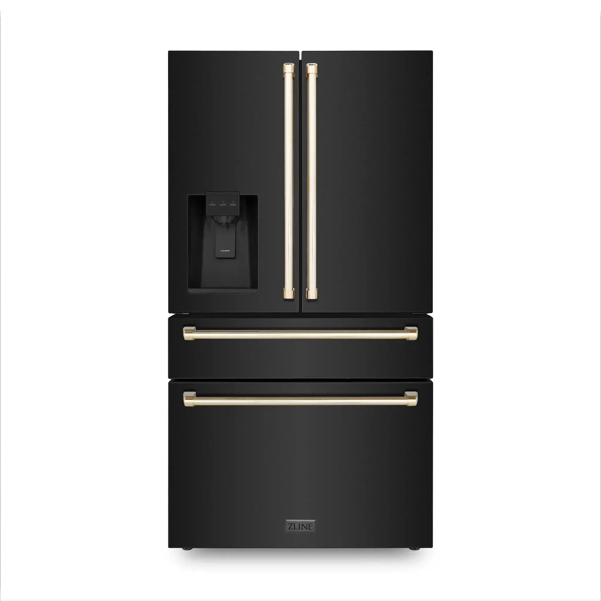 ZLINE 36" Autograph French Door Refrigerator with Water and Ice Dispenser in Black Stainless Steel RFMZ-W-36-BS-G by Farmhouse Kitchen and Bath