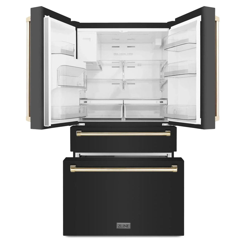 ZLINE 36" Autograph French Door Refrigerator with Water and Ice Dispenser in Black Stainless Steel RFMZ-W-36-BS-G by Farmhouse Kitchen and Bath