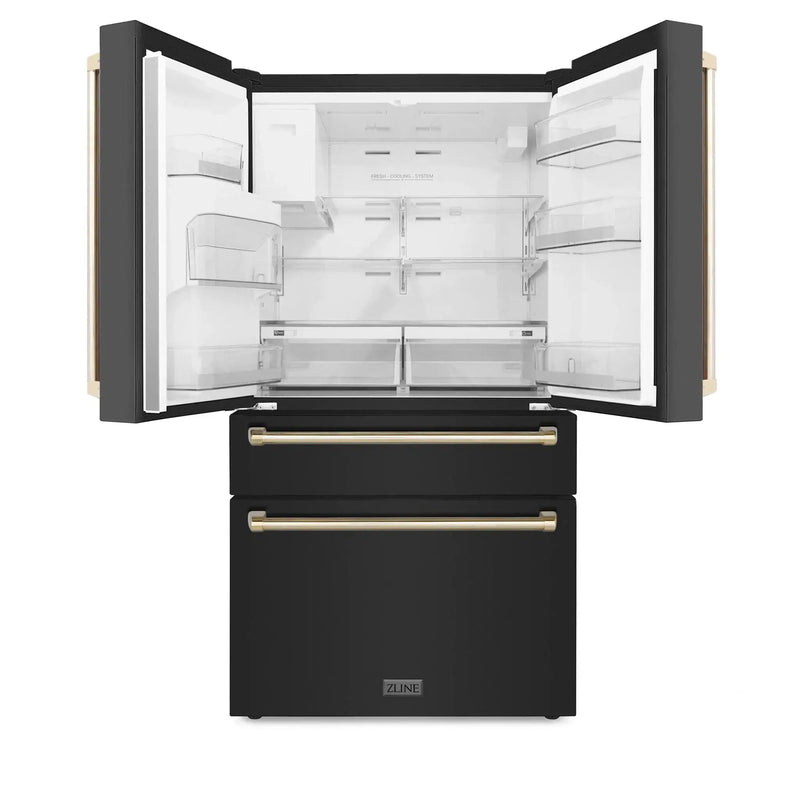 ZLINE 36" Autograph French Door Refrigerator with Water and Ice Dispenser in Black Stainless Steel RFMZ-W-36-BS-G by Farmhouse Kitchen and Bath