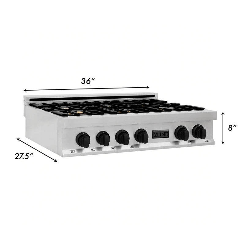ZLINE 36" Autograph Porcelain Rangetop, Stainless,MatteBlack,RTZ-36-MB by Farmhouse Kitchen and Bath