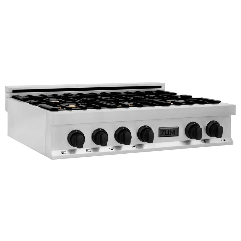 ZLINE 36" Autograph Porcelain Rangetop, Stainless,MatteBlack,RTZ-36-MB by Farmhouse Kitchen and Bath