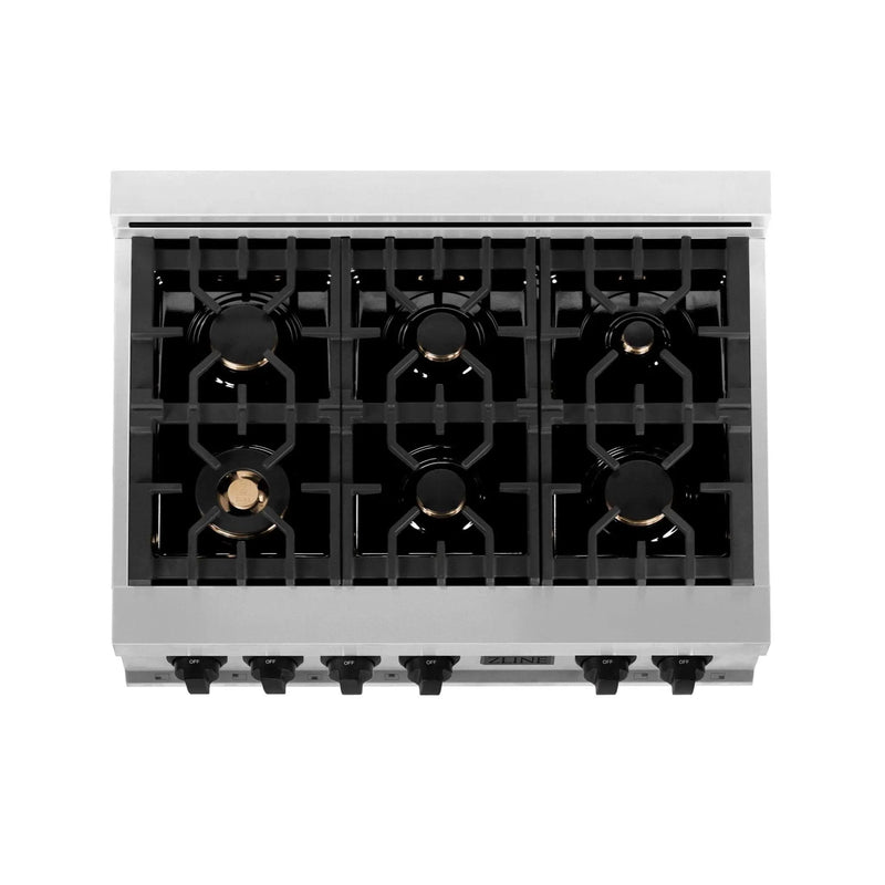 ZLINE 36" Autograph Porcelain Rangetop, Stainless,MatteBlack,RTZ-36-MB by Farmhouse Kitchen and Bath