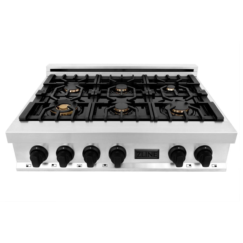 ZLINE 36" Autograph Porcelain Rangetop, Stainless,MatteBlack,RTZ-36-MB by Farmhouse Kitchen and Bath