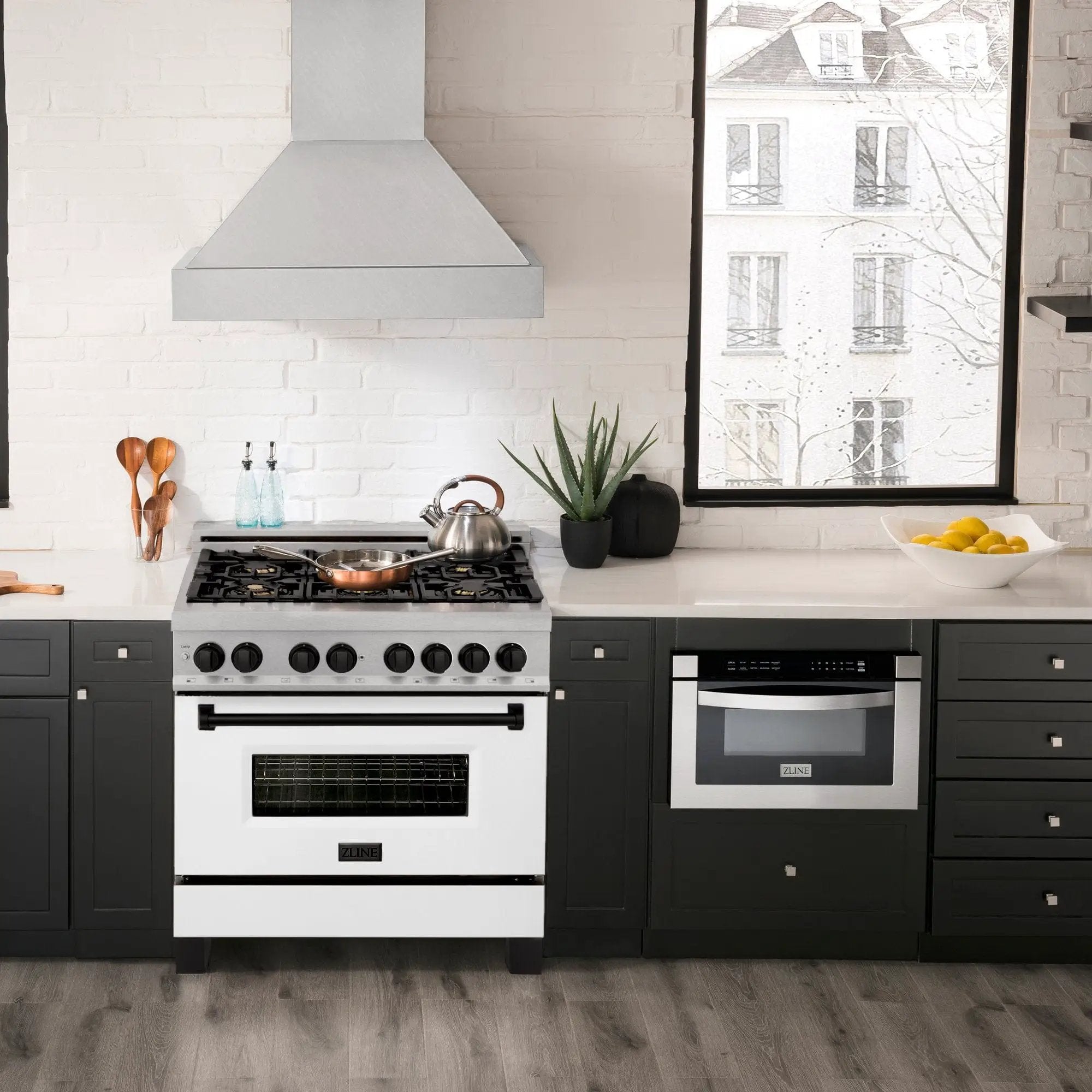 ZLINE 36" Autograph, Range, Dual Fuel, White door, RASZ-WM-36-MB by Farmhouse Kitchen and Bath