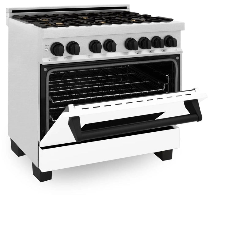 ZLINE 36" Autograph, Range, Dual Fuel, White door, RASZ-WM-36-MB by Farmhouse Kitchen and Bath