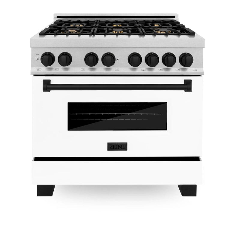 ZLINE 36" Autograph, Range, Dual Fuel, White door, RASZ-WM-36-MB by Farmhouse Kitchen and Bath
