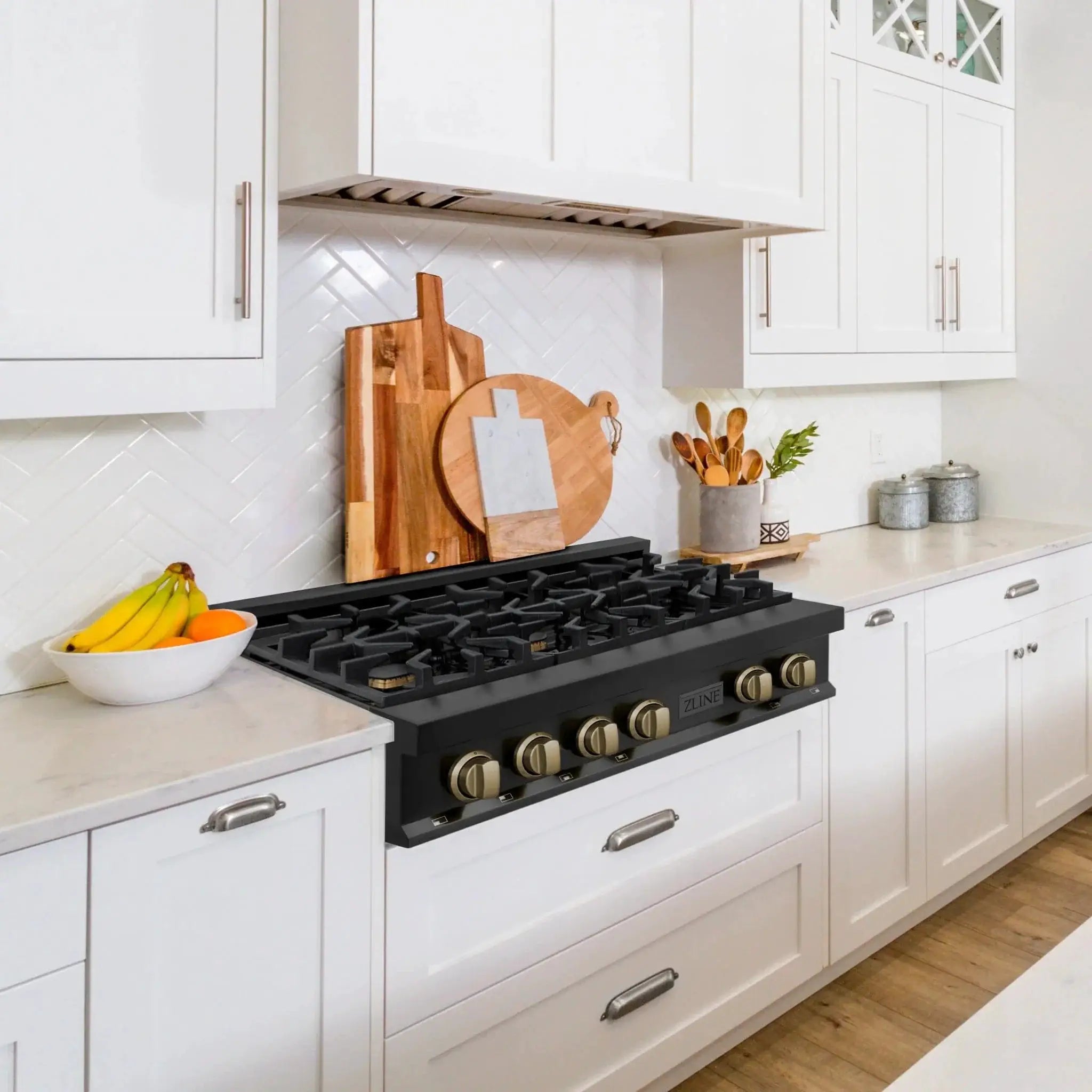 ZLINE 36" Autograph Rangetop, Black Stainless, Gold Accents, RTBZ-36-CB by Farmhouse Kitchen and Bath