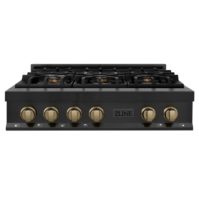 ZLINE 36" Autograph Rangetop, Black Stainless, Gold Accents, RTBZ-36-CB by Farmhouse Kitchen and Bath