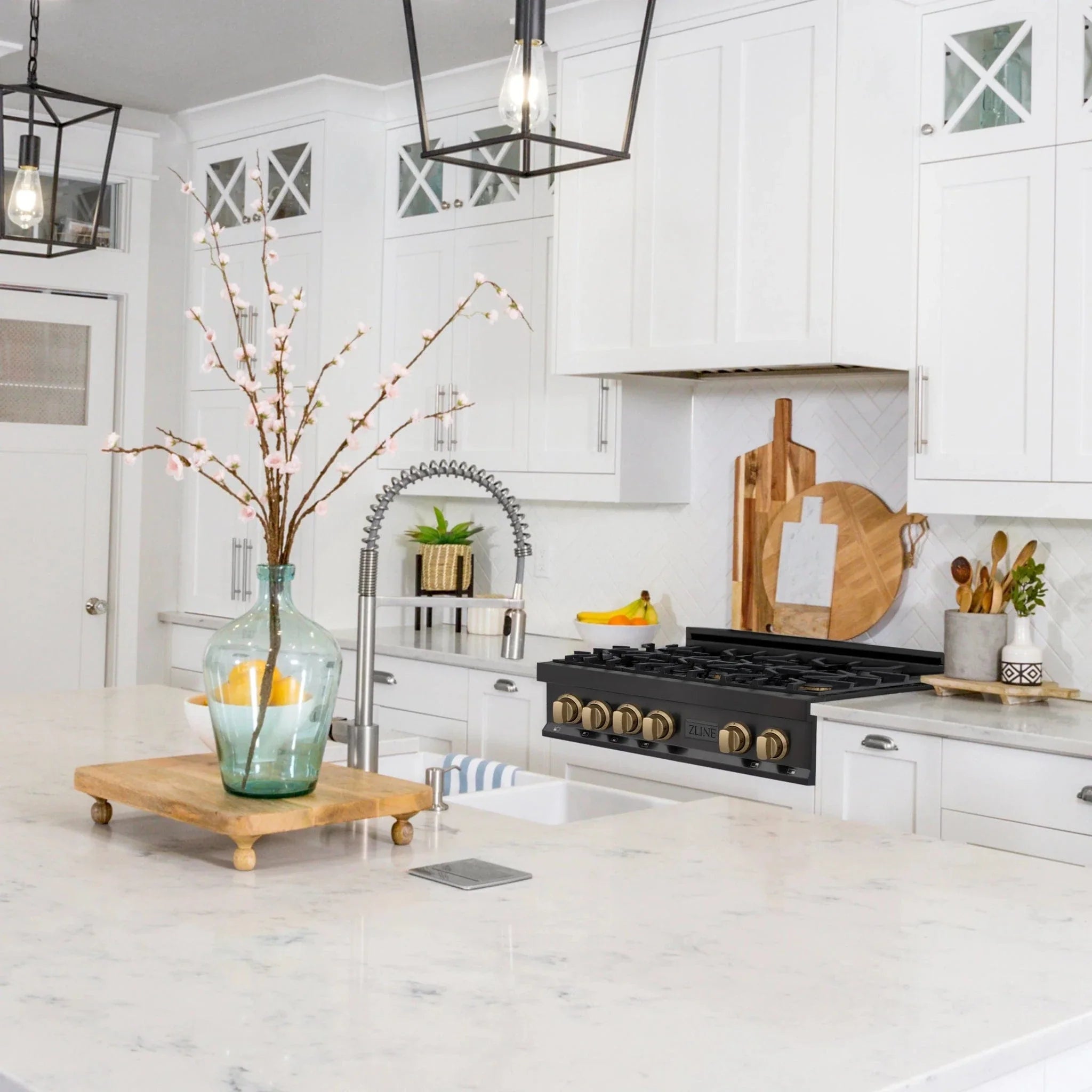 ZLINE 36" Autograph Rangetop, Black Stainless, Gold Accents, RTBZ-36-CB by Farmhouse Kitchen and Bath