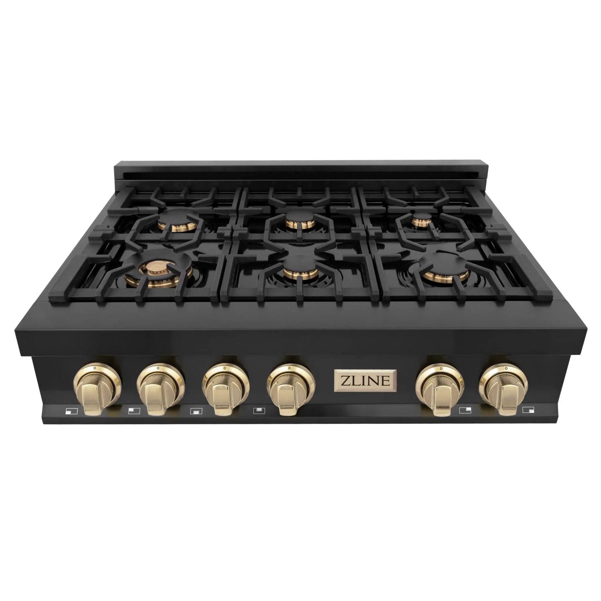 ZLINE 36" Autograph Rangetop, Black Stainless, Gold Accents, RTBZ-36-G by Farmhouse Kitchen and Bath